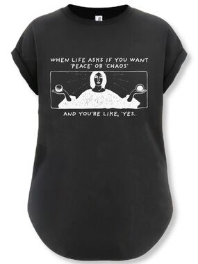 Pebby Forevee | Black Tee with White 'Peace or Chaos' Illustration